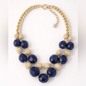 Lilly Pulitzer “On the Rocks” Statement Necklace Navy Gold Y2K